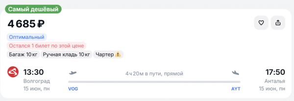 Билеты в Турцию упали в цене до 5 тысяч рублей